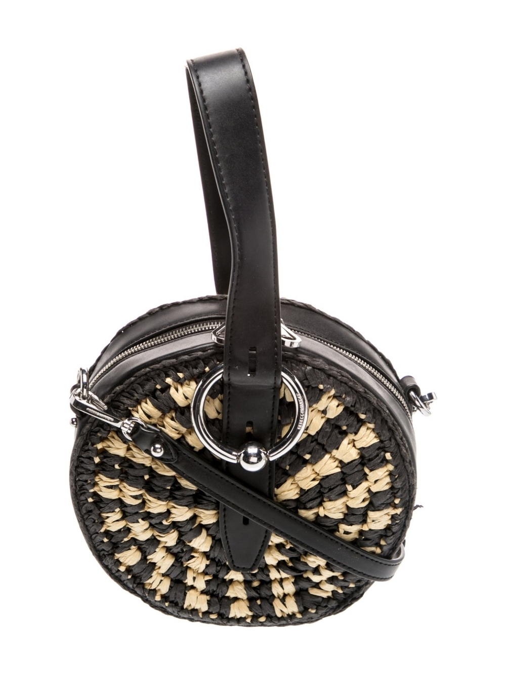 Rebecca Minkoff Black Woven Straw Circle Crossbody Bag